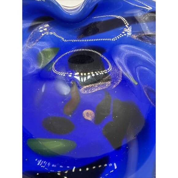 Vintage MCM Blue Glass Ashtray Murano Cobalt Blue Aqua Glitter Triangular - Picture 6 of 8